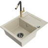 Mexen Enzo granitspüle einbauwaschbecken mit abtropffläche und Küchenarmatur Flora, beige - 6506-69-670401-57-B