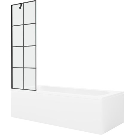 Mexen Vega Rechteckige Wanne 170 x 70 cm mit Verkleidung und 1-flügeliger Abtrennung 60 cm, schwarzes Muster