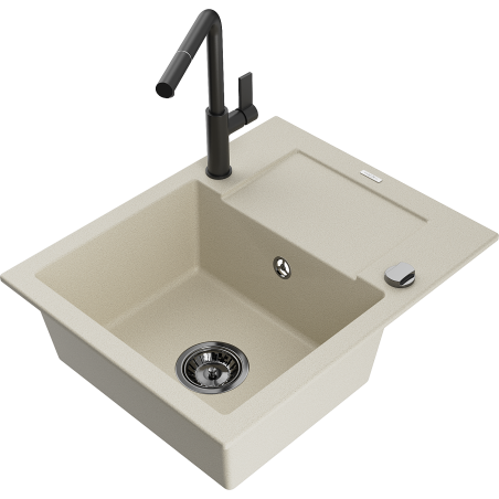 Mexen Enzo Granitspüle 1-Becken mit Abtropffläche und Küchenarmatur Flora, beige - 6506-69-670401-70-B