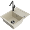 Mexen Enzo Granitspüle 1-Becken mit Abtropffläche und Küchenarmatur Flora, beige - 6506-69-670401-70-B