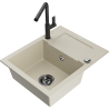 Mexen Enzo Granitspüle 1-Kammer mit Abtropffläche und Küchenarmatur Flora, beige - 6506-69-670401-70-B