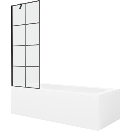 Mexen Vega Rechteckige Badewanne 170 x 70 cm mit Verkleidung und 1-flügeliger Abtrennung 70 cm, schwarzes Muster