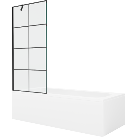 Mexen Vega Rechteckige Badewanne 170 x 70 cm mit Verkleidung und 1-flügeliger Duschabtrennung 80 cm, schwarzes Muster