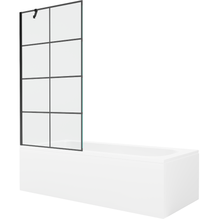Mexen Vega Rechteckige Badewanne 170 x 70 cm mit Verkleidung und 1-flügeligem Paravent 90 cm, schwarzes Muster
