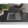 Mexen Enzo Granitspüle 1-Becken mit Abtropffläche und Küchenarmatur Flora, grau - 6506-71-670401-70-B