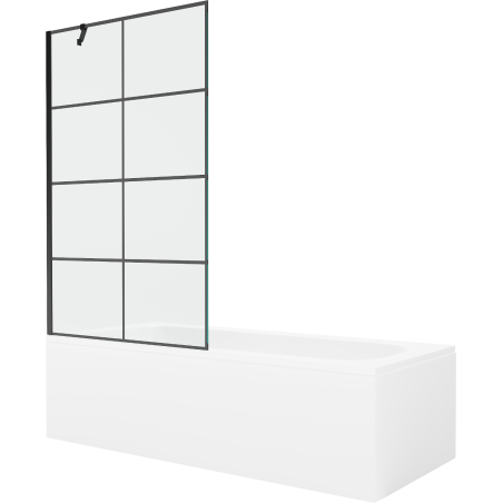 Mexen Vega Rechteckige Badewanne 170 x 70 cm mit Verkleidung und 1-flügeligem Paravent 100 cm, schwarzes Muster