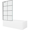 Mexen Vega Rechteckige Badewanne 170 x 70 cm mit Verkleidung und 1-flügeligem Paravent 100 cm, schwarzes Muster