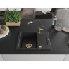 Mexen Enzo Granitspüle 1-Becken mit Abtropffläche und Küchenarmatur Flora, schwarz/silber metallic - 6506-73-670401-57-G