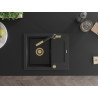 Mexen Enzo Granitspüle 1-Becken mit Abtropffläche und Küchenarmatur Flora, schwarz/silber metallic - 6506-73-670401-57-G