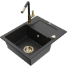 Mexen Enzo Granitspüle 1-Becken mit Abtropffläche und Küchenarmatur Flora, schwarz/silber metallic - 6506-73-670401-57-G