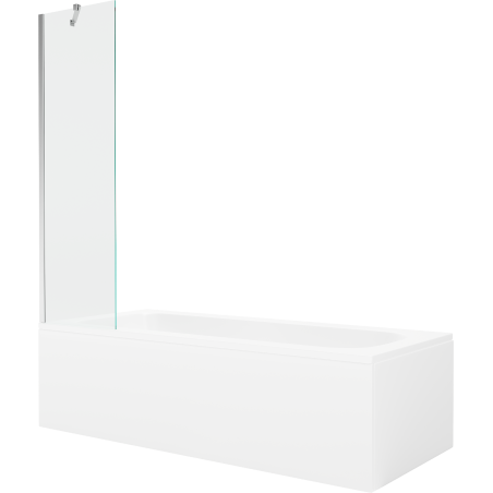 Mexen Vega rechteckige Badewanne 180 x 80 cm mit Verkleidung und 1-flügeligem Paravent 50 cm, transparent, Chrom