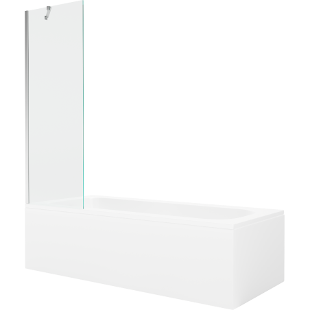 Mexen Vega Rechteckige Wanne 180 x 80 cm mit Verkleidung und 1-flügeliger Abtrennung 60 cm, transparent, chrom