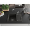 Mexen Enzo Granitspüle 1-Becken mit Abtropffläche und Küchenarmatur Flora, schwarz/gold metallic - 6506-75-670401-07-B