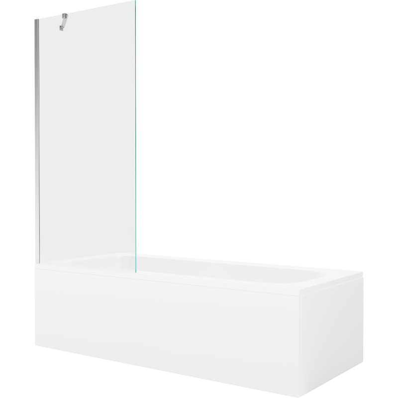 Mexen Vega Rechteckige Badewanne 180 x 80 cm mit Verkleidung und 1-flügeliger Duschwand 80 cm, transparent, Chrom