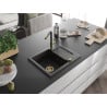 Mexen Enzo Granitspüle 1-becken mit Abtropfbrett und Küchenarmatur Flora, schwarz/gold Metallic - 6506-75-670401-57-G