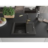 Mexen Enzo Granitspüle 1-Komponenten mit Abtropffläche und Küchenarmatur Flora, schwarz/gold metallic - 6506-75-670401-57-B