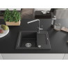 Mexen Enzo granitspüle mit 1 Becken, Abtropffläche und Küchenarmatur Flora, schwarz gesprenkelt - 6506-76-670401-00