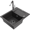 Mexen Enzo Granitspüle 1-Becken mit Abtropffläche und Küchenarmatur Flora, schwarz gesprenkelt - 6506-76-670401-08-B
