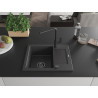 Mexen Enzo Granitspüle 1-Becken mit Abtropffläche und Küchenarmatur Flora, schwarz gesprenkelt - 6506-76-670401-70-B