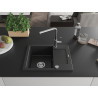 Mexen Enzo Granitspüle 1-Becken mit Abtropffläche und Küchenarmatur Flora, schwarz - 6506-77-670401-00
