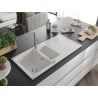 Mexen Andres Granitspüle 1,5-Becken mit Abtropfbereich und Küchenarmatur Flora, weiß - 6515-20-670401-06