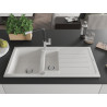 Mexen Andres 1,5-Kammer-Granitsenke mit Abtropffläche und Küchenarmatur Flora, weiß - 6515-20-670401-07