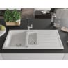 Mexen Andres Granitspüle 1,5-Becken mit Abtropffläche und Küchenarmatur Flora, weiß - 6515-20-670401-07
