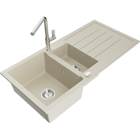 Mexen Andres Granitspüle 1,5-fach mit Abtropffläche und Küchenarmatur Flora, beige - 6515-69-670401-00