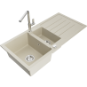 Mexen Andres Granitspüle 1,5-beckig mit Abtropffläche und Küchenarmatur Flora, beige - 6515-69-670401-00