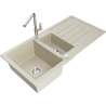 Mexen Andres Granitspüle 1,5-fach mit Abtropffläche und Küchenarmatur Flora, beige - 6515-69-670401-00