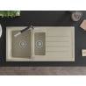 Mexen Andres Granitspüle 1,5-becken mit Abtropffläche und Küchenarmatur Flora, beige - 6515-69-670401-07