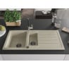 Mexen Andres Granitspüle 1,5-Becken mit Abtropffläche und Küchenarmatur Flora, beige - 6515-69-670401-07-B