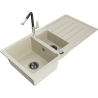 Mexen Andres Granitspüle 1,5-Becken mit Abtropffläche und Küchenarmatur Flora, beige - 6515-69-670401-07-B