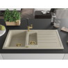 Mexen Andres Granitspüle 1,5-Kammer mit Abtropffläche und Küchenarmatur Flora, beige - 6515-69-670401-57-G