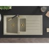 Mexen Andres Granitspüle 1,5-Kammer mit Abtropffläche und Küchenarmatur Flora, beige - 6515-69-670401-57-G