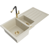 Mexen Andres granitspüle 1,5-fach mit Abtropffläche und Küchenarmatur Flora, beige - 6515-69-670401-57-G
