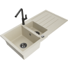 Mexen Andres Granitspüle 1,5-Becken mit Abtropffläche und Küchenarmatur Flora, beige - 6515-69-670401-70-B
