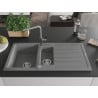 Mexen Andres Granitspüle 1,5 Becken mit Abtropffläche und Küchenarmatur Flora, grau - 6515-71-670401-06