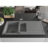 Mexen Andres Granitspüle 1,5-Becken mit Abtropffläche und Küchenarmatur Flora, grau - 6515-71-670401-07-B