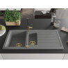 Mexen Andres 1,5-Schalen Granitspüle mit Abtropffläche und Küchenarmatur Flora, grau - 6515-71-670401-57-G