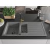 Mexen Andres Granitspüle 1,5-Becken mit Abtropffläche und Küchenarmatur Flora, grau - 6515-71-670401-57-B