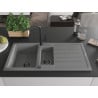Mexen Andres Granitspüle 1,5-Becken mit Abtropffläche und Küchenarmatur Flora, grau - 6515-71-670401-70-B