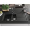 Mexen Andres Granitspüle 1,5-Becken mit Abtropffläche und Küchenarmatur Flora, schwarz/silber - 6515-73-670401-00