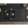 Mexen Andres Granitspüle 1,5-beckig mit Abtropffläche und Küchenarmatur Flora, schwarz/silber - 6515-73-670401-07