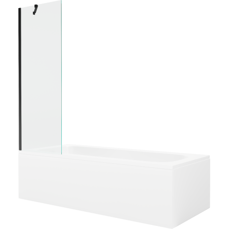 Mexen Vega Rechteckige Badewanne 180 x 80 cm mit Verkleidung und 1-flügeliger 60 cm Duschwand, transparent, schwarz