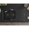 Mexen Andres Granitspüle 1,5-becken mit Abtropffläche und Küchenarmatur Flora, schwarz/silber - 6515-73-670401-07-B