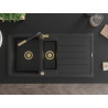 Mexen Andres Granitspüle 1,5-fach mit Abtropffläche und Küchenarmatur Flora, schwarz/silber - 6515-73-670401-57-G
