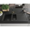 Mexen Andres Granitspüle 1,5-Becken mit Abtropffläche und Küchenarmatur Flora, schwarz/silber - 6515-73-670401-57-B