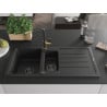 Mexen Andres Granitspüle 1,5-beckig mit Abtropffläche und Küchenarmatur Flora, schwarz/silber - 6515-73-670401-57-B