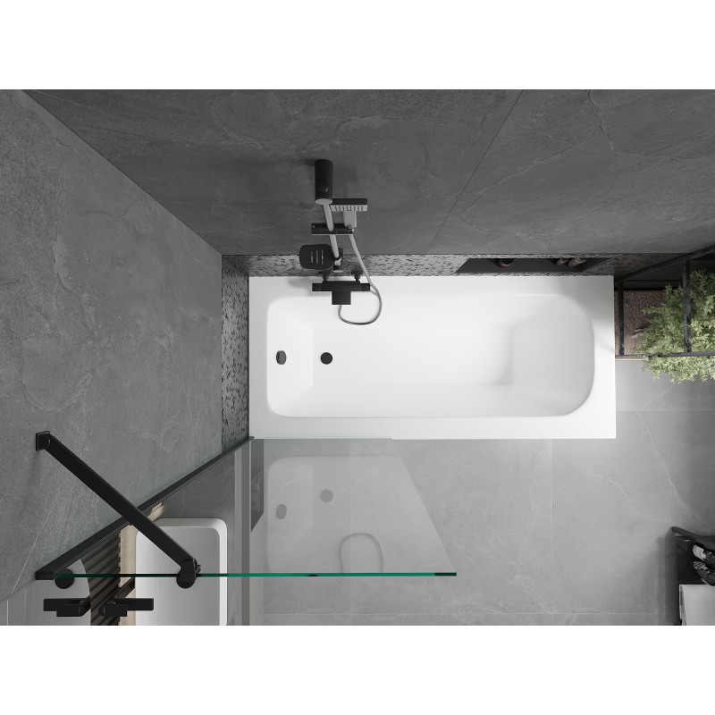 Mexen Vega Rechteckige Badewanne 180 x 80 cm mit Verkleidung und 1-flügeliger Abtrennung 70 cm, transparent, schwarz